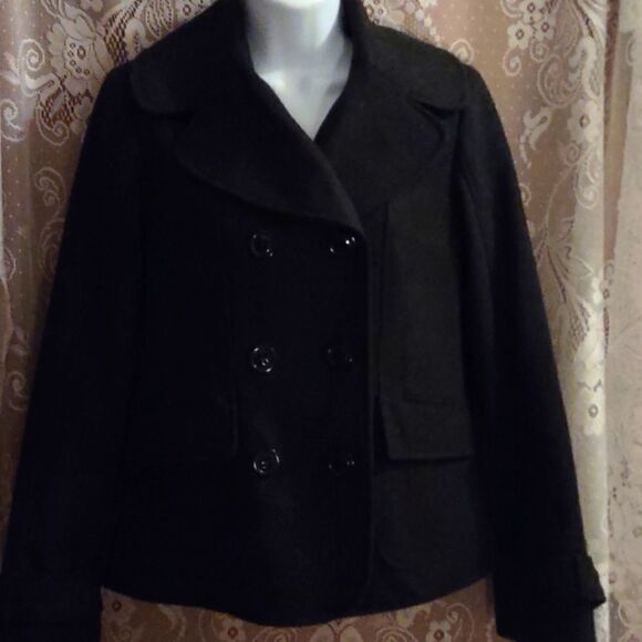 Guess‎ Women's Sz S Classic Black Jacket double-breasted wool blend - Picture 1 of 12